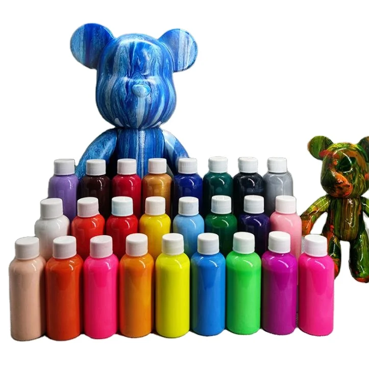 Popular Kids DIY 27 Colors 30ML Fluid Bear Paint Kit Set Liquid Pigment Acrylic Pouring Painting