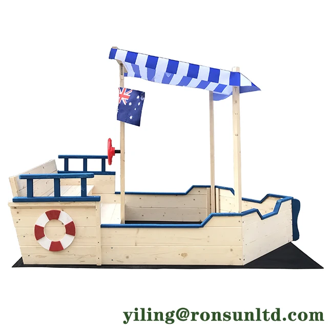 Outdoor Playground Toy Kid Sandbox Wooden Sandpit Boat with Cover for Children