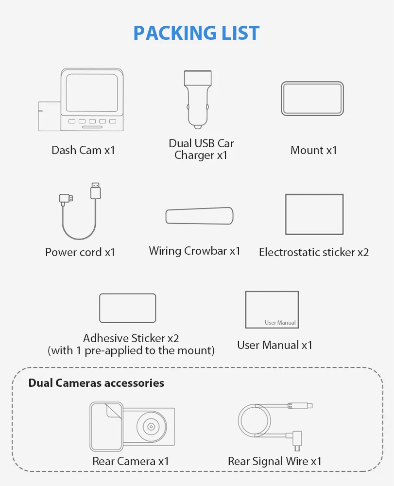 HL&OEM 2K Dual Lens dash car video cameras 2 inch GPS vehicle black box wifi car monitor Front 2K + Rear 1080P dash cams