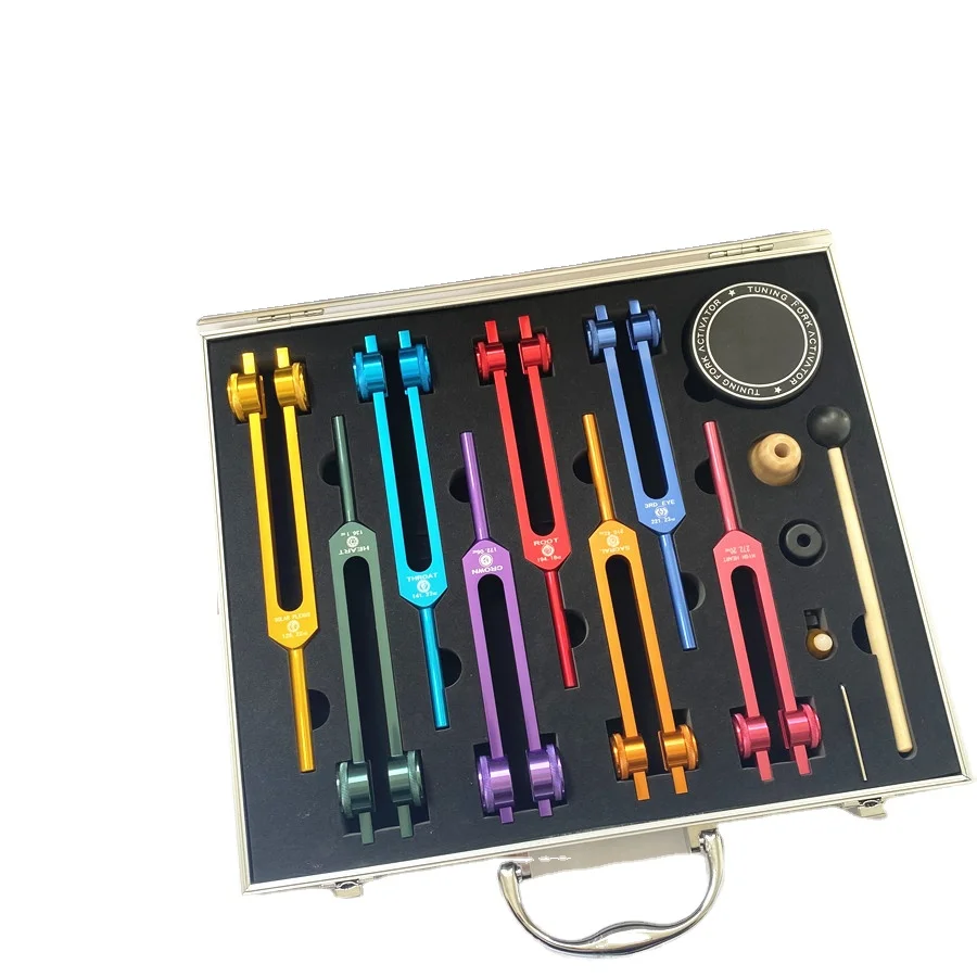 Eight colored aluminum alloy tuning forks 126.22 136.1 141.27 172.06 194.18 set