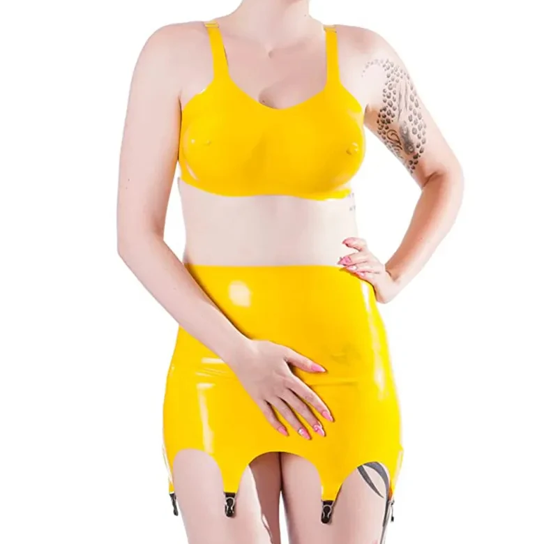 Sexy Dress Latex Catsuit for Women Coaplay Sex Costume Latex Mini Skirt Bra