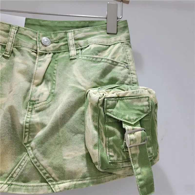 Vintage Denim Shirts Cargo Skirt Fashion Low Waist Mini A-line Jean Skirt With Pockets For Women