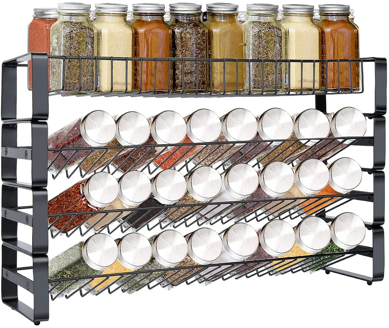 Custom factory price 4 Tier Metal wire Adjustable Kitchen bottles storage holder Jar Spice Rack Organizer Sundries Storage