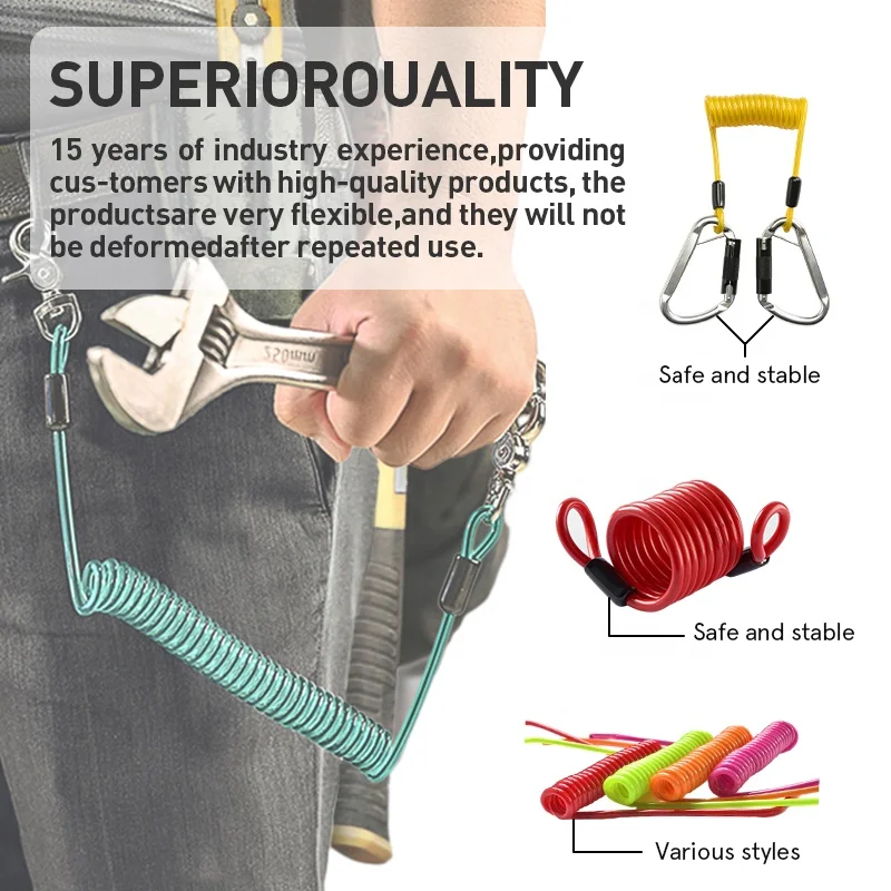Customized Fishing Lanyard Heavy Duty Retractable Coil Tether with Carabiner for Pliers, Boating, Tools
