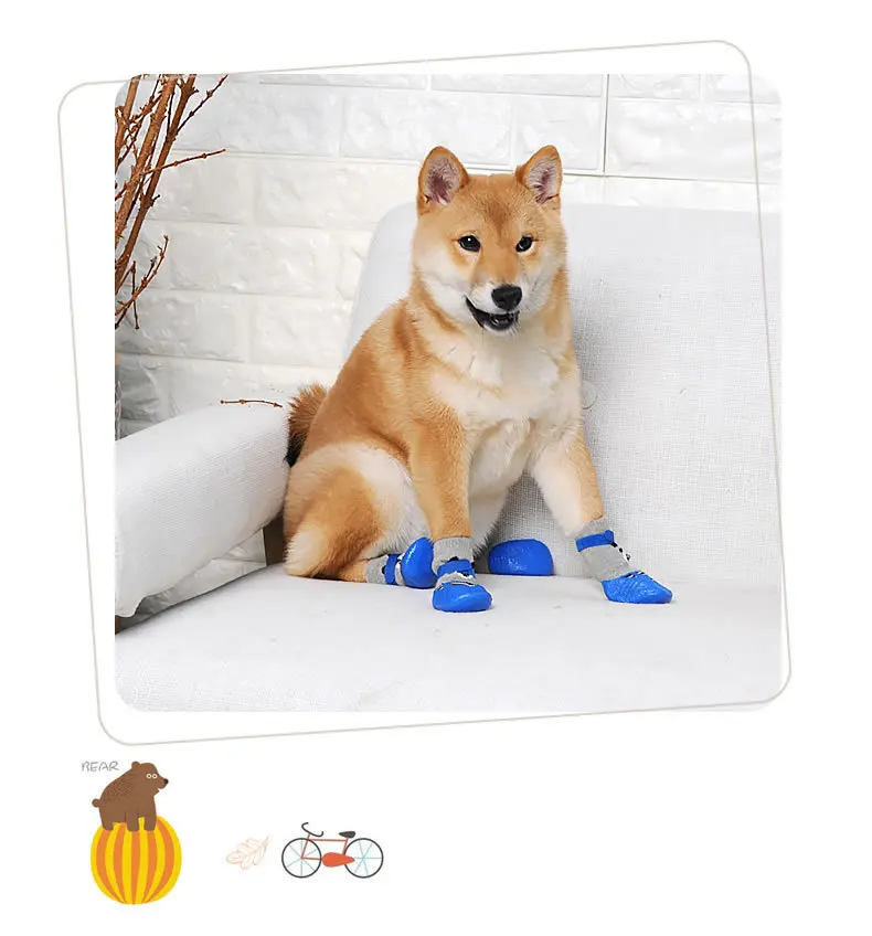4pc/set pet dog cat shoes socks outdoor wear sock Non-slip plastic sole