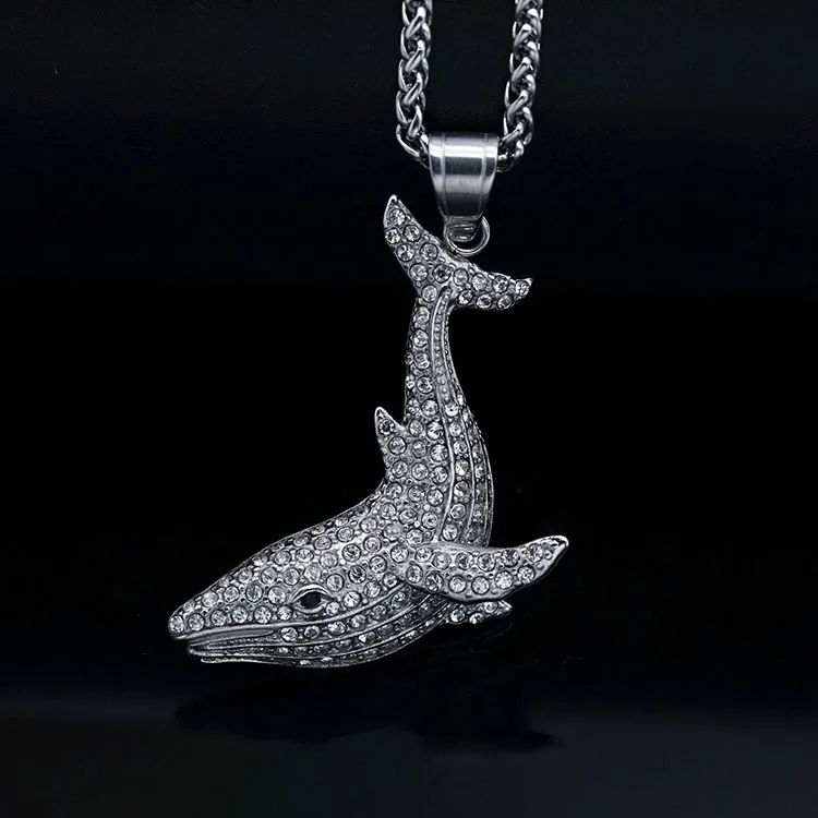 Custom Wholesale Classic Style Cute Jewelry Stainless Steel Bling Zircon Dolphins Pendant Necklaces For Women