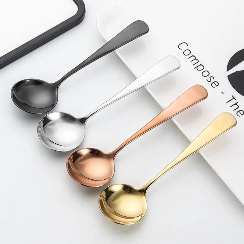 Wholesale Mirror Polish Colorful Handle Round Spoon Kid Steel Spoon Titanium Coffee Cupping Spoon