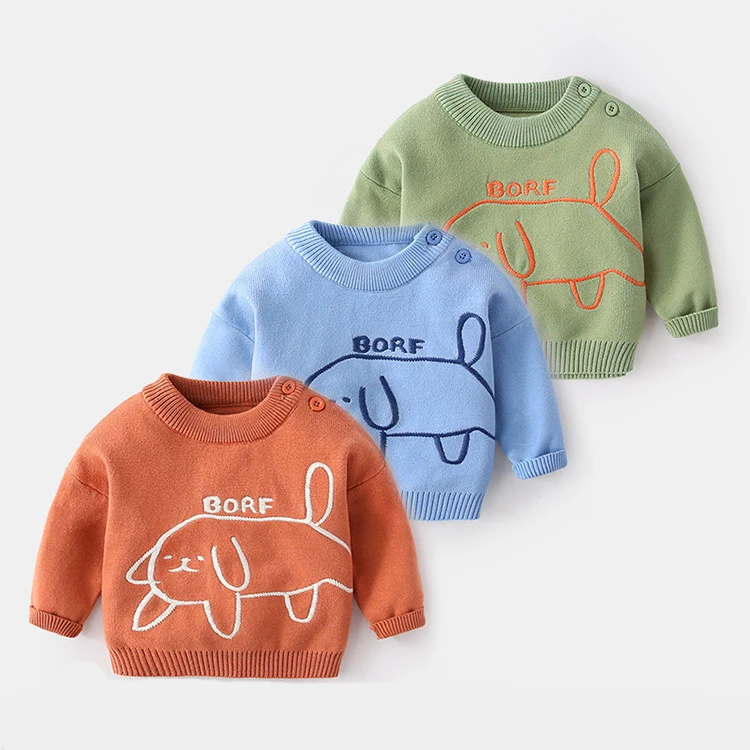 Little Dog Embroidery Warm Kids Clothing Knitted Winter Kids Clothes Baby Sweater