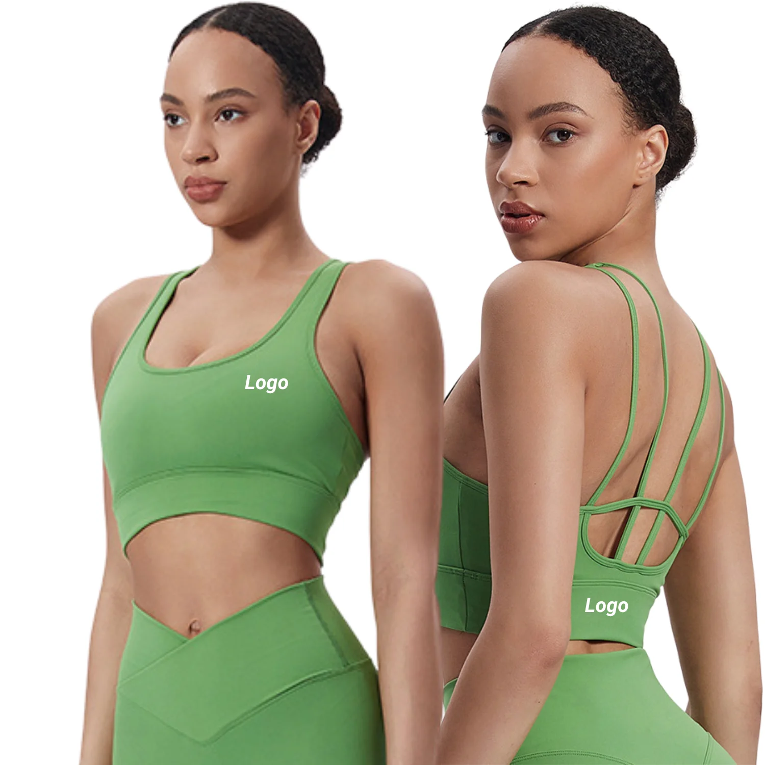 Custom Logo Strappy Back Sports Bra for Women High Impact Fitness Bra Gym Activewear Breathable Workout Top