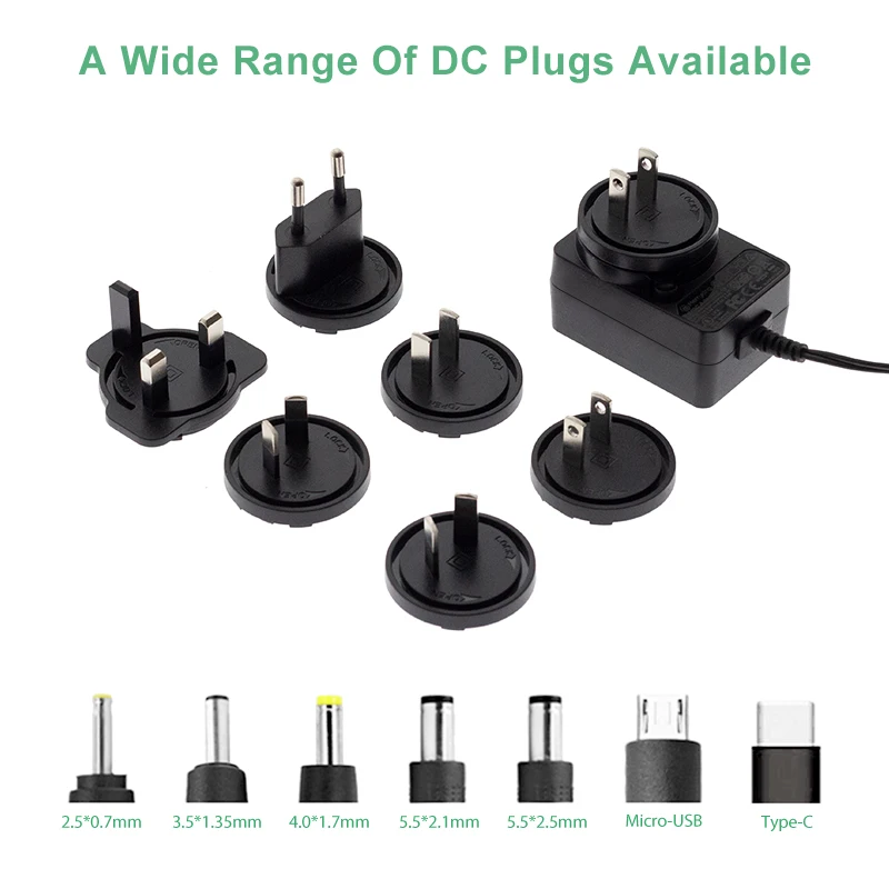 Universal Detachable Ac To Dc Detachable Plug Power Adapter 24w 5v 9v 12v 15v 19v 24v 100-240v 50-60hz Laptop Power Adaptor