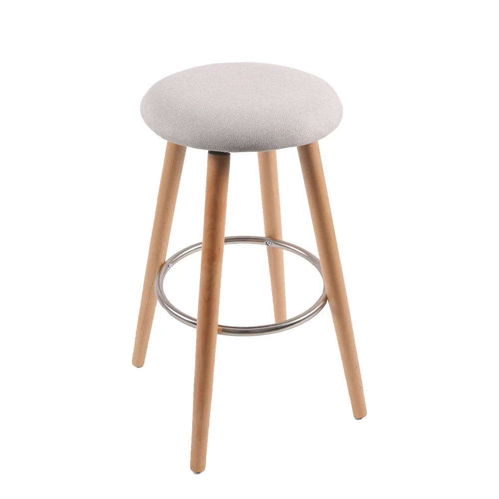 (NAOR) Kitchen Breakfast Round Wood with Linen Fabric Seat Bar stool