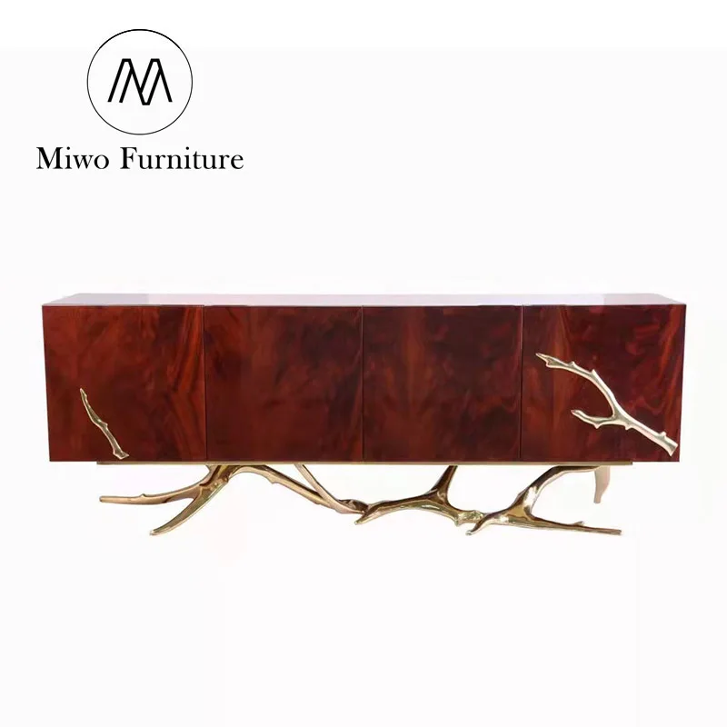 luxury design modern tv stands Italian style stainless steel base wood branch tv cabinet stand  Retro tv cabinet console