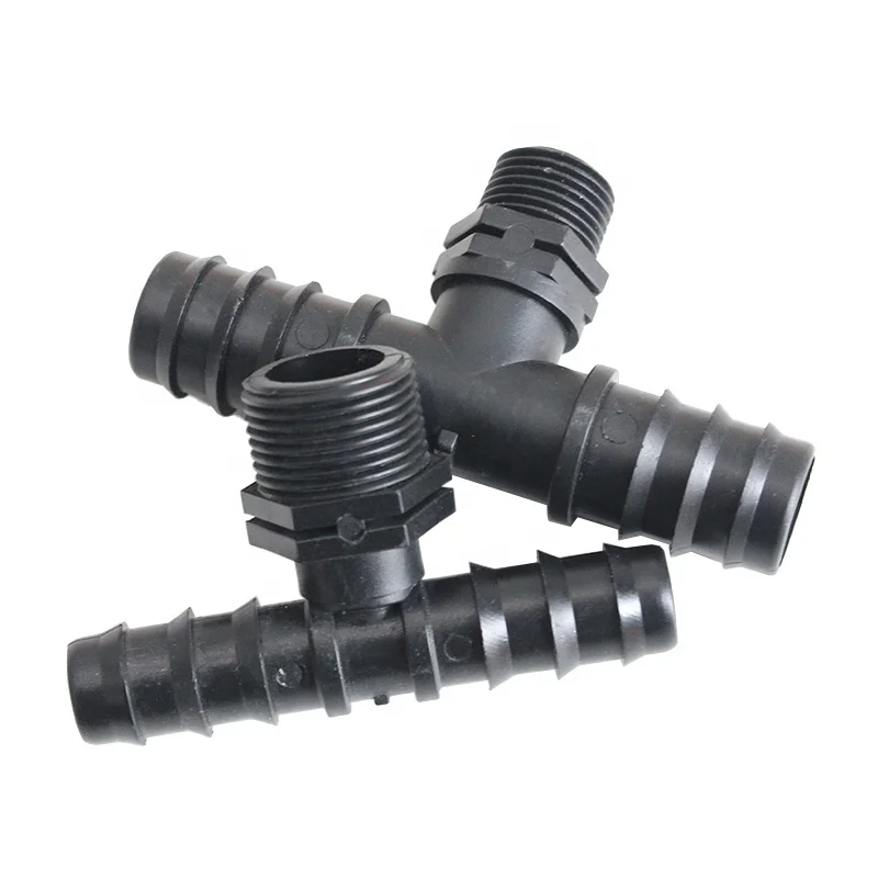 Tee Fittings for Tubing Greenhouse Garden Plastic Fittings Male Tee Connector for Drip Irrigation System