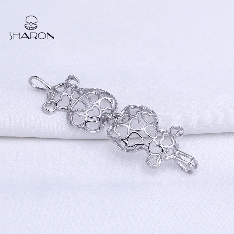 
CS0099 Lovely Animal Series Sterling Silver Cute Bear Love Heart Shape Pearl Cage Pendant 