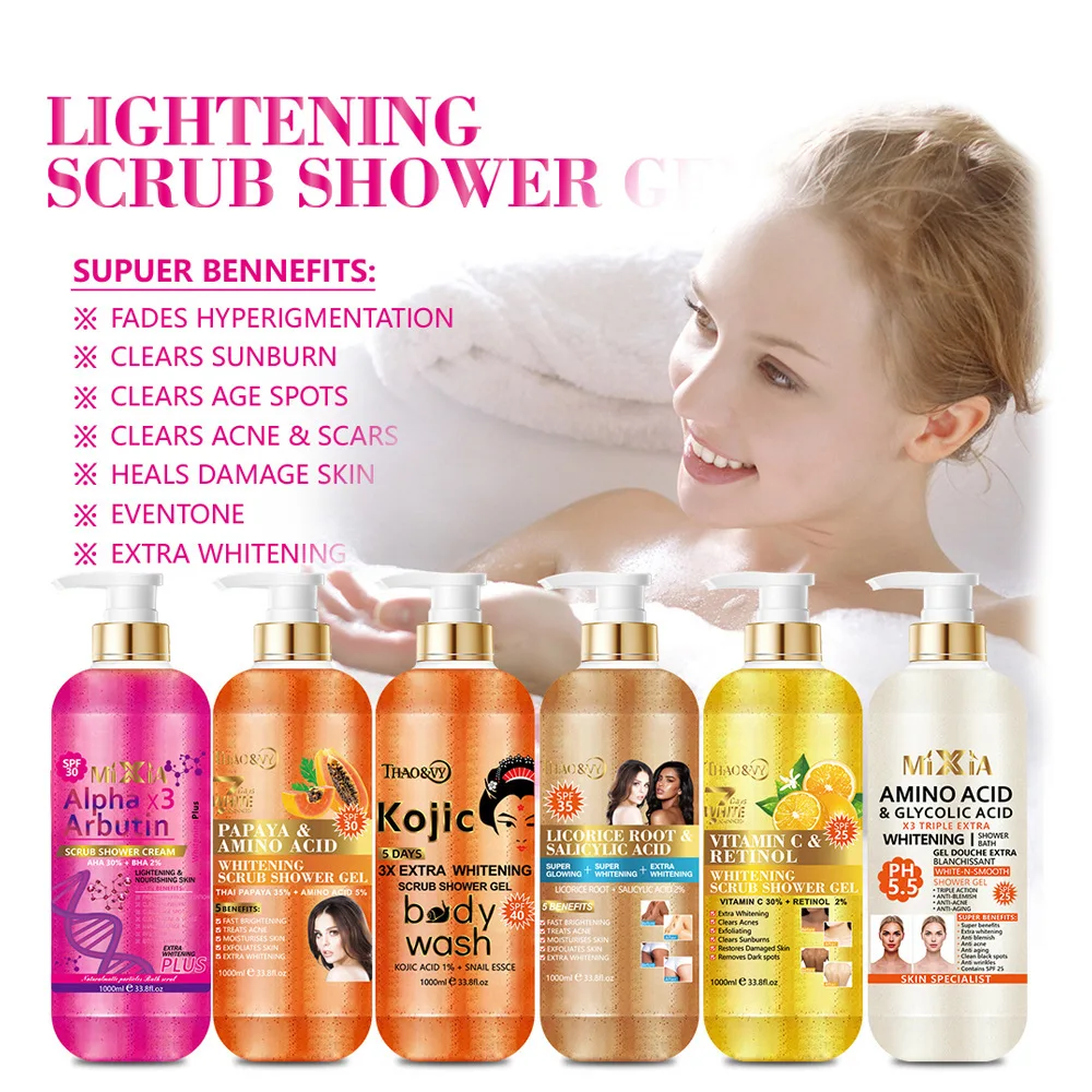 Turmeric Kojic Acid Exfoliating Fragrant Moisturizing Body Repair Shower Bath Lightening And Whitening Scrub Shower Gel 1000ml