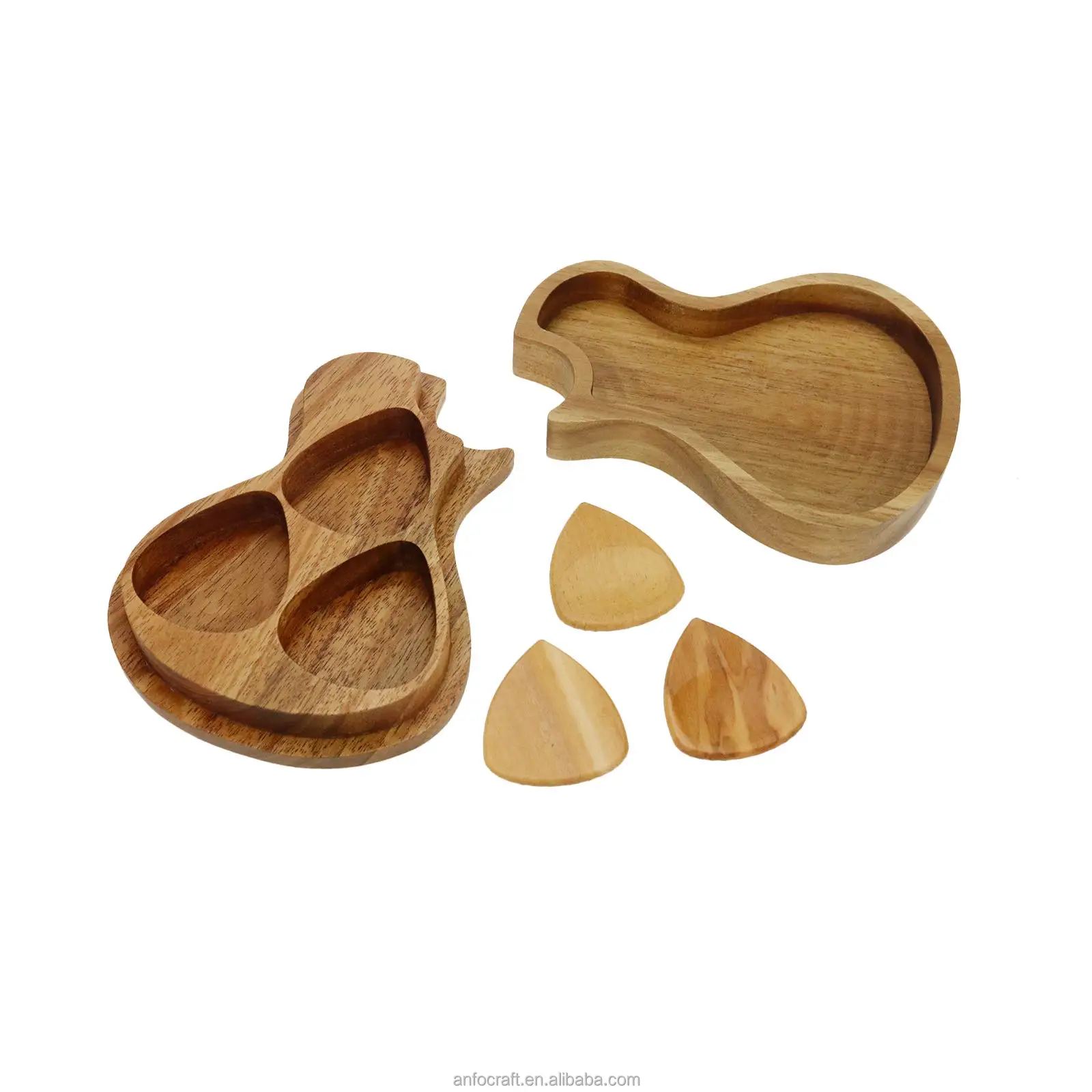Guitar Picks Box Wooden Guitar Pick Storage Box Holder Plectrum Container with 3pcs Guitar Picks art design