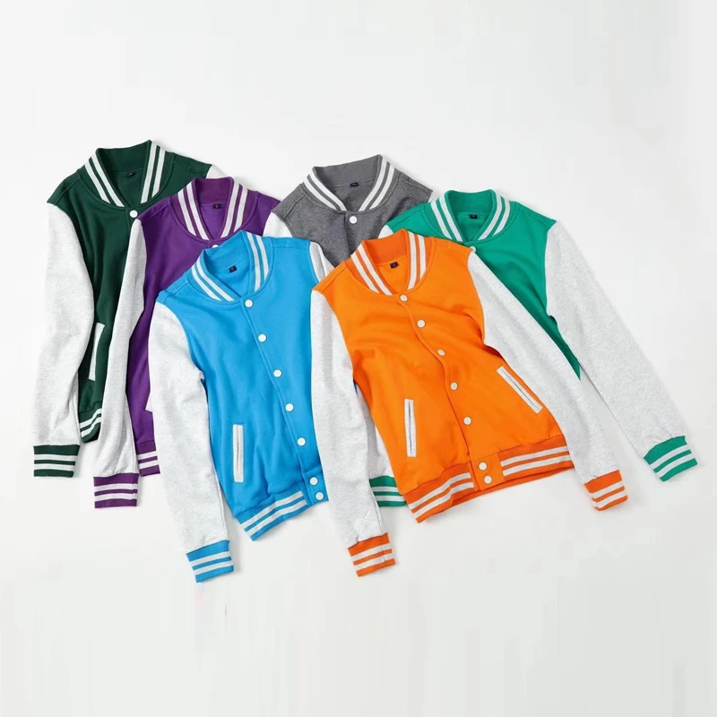 Wholesale Fashion Custom Unisex Baseball Jacket Men Casual Plain Cotton college letterman Jacket