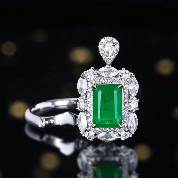 MEDBOO Fine Jewelry Manufacturer Real 18k White Gold 1.43 CT Emerald Cut Jewellery Natural Afghanistan Gemstone Emerald Ring