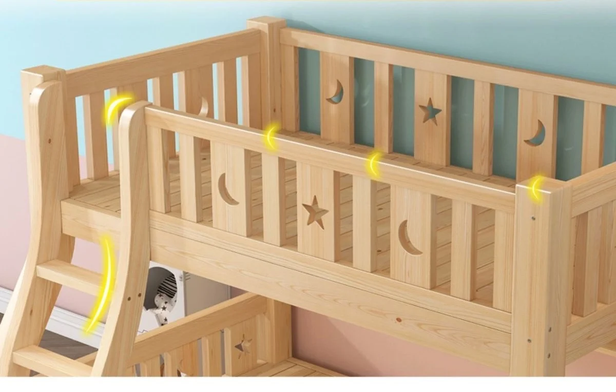 Bunk Bed, Twin Over Full Solid Wood Bunk Bed with Twin Size, Bunk Bed Frame with Guardrail and Ladder  for Kids Teens Bedroom