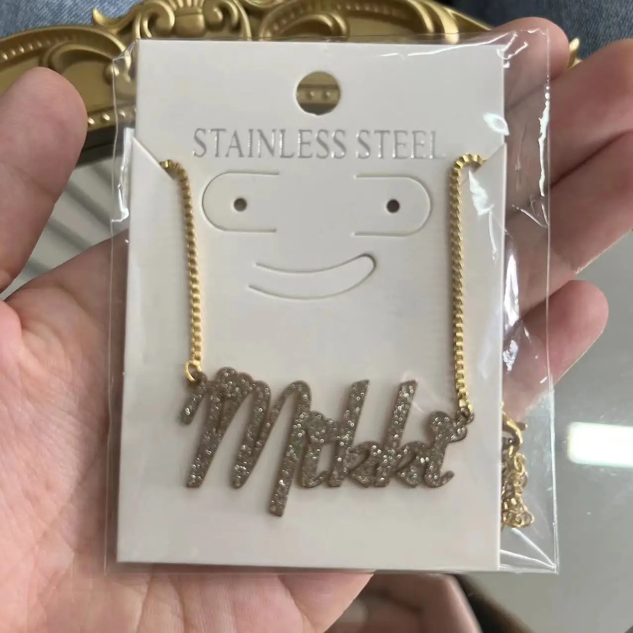 Fashion Custom name Colorful zircon Pendant necklace 18k gold plated stainless steel Butterfly  crown pendant women jewelry