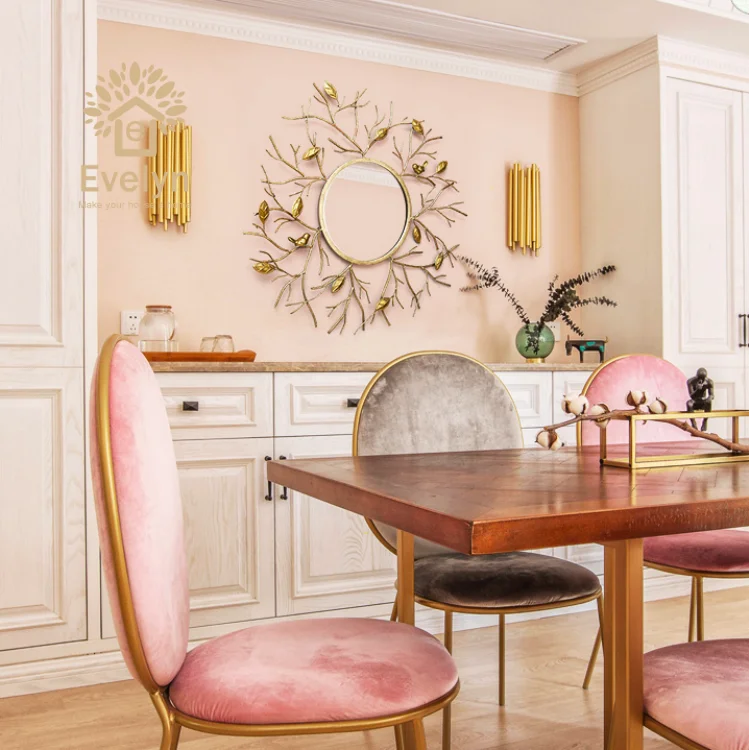 Large big house metal bird hanging hook round iron wrought wall mirror decoration art for living room