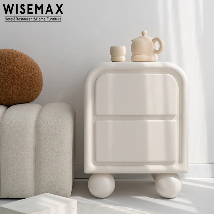 WISEMAX FURNITURE Nordic bedroom furniture White cube bedside cabinet  Wooden 2 drawers nightstand with round legs