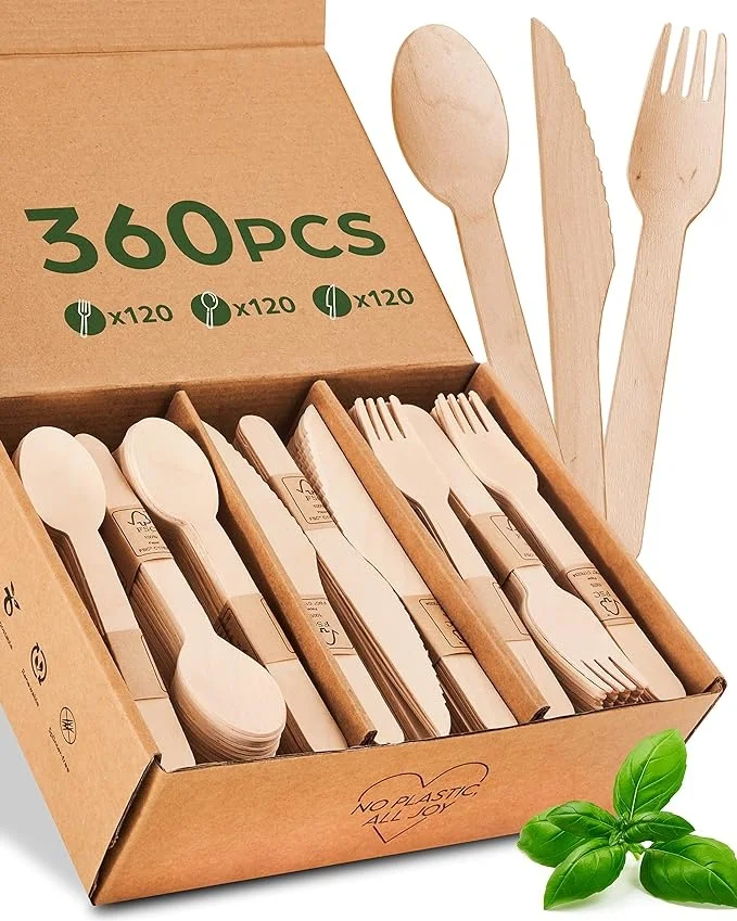 Eco-friendly Degradable High quality factory price disposable wooden cutlery tasting forks spoon knife
