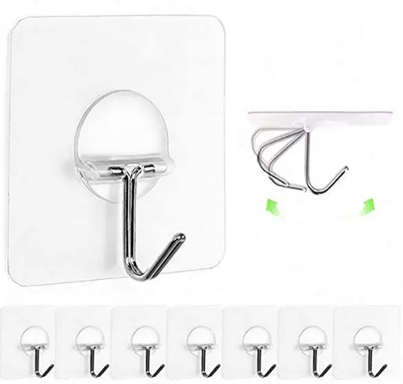 Wall Hooks 13lb Transparent Reusable Seamless Hooks Bathroom Kitchen Heavy Duty Self Adhesive Hooks