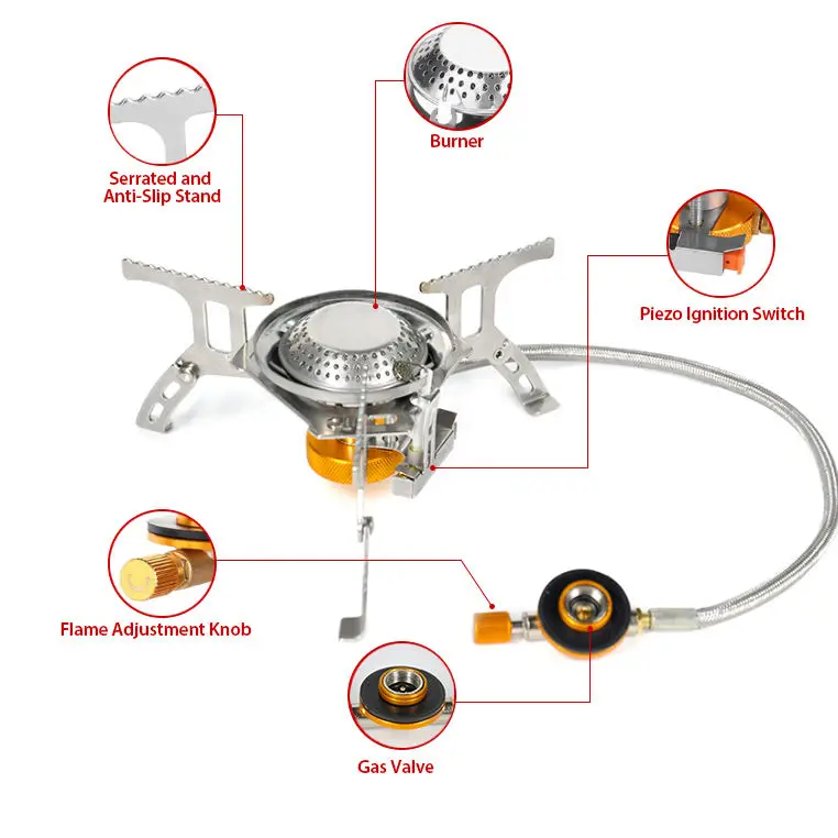 Alocs Winter Camping Butane Burner Camp Stove Stainless Steel Backpacking Portable Folding Outdoor Gas Stove for Picnic