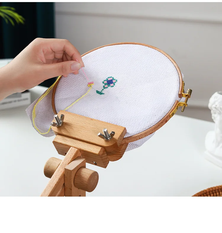 Table-top Embroidery Frame Stand Beech Wood Cross Stitch Hoop Holder Rotated Embroidery Clamp Stand