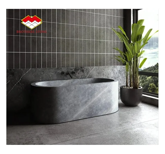 Modern home and hotel bathroom free standing solid beige marble stone bath tubs for sale