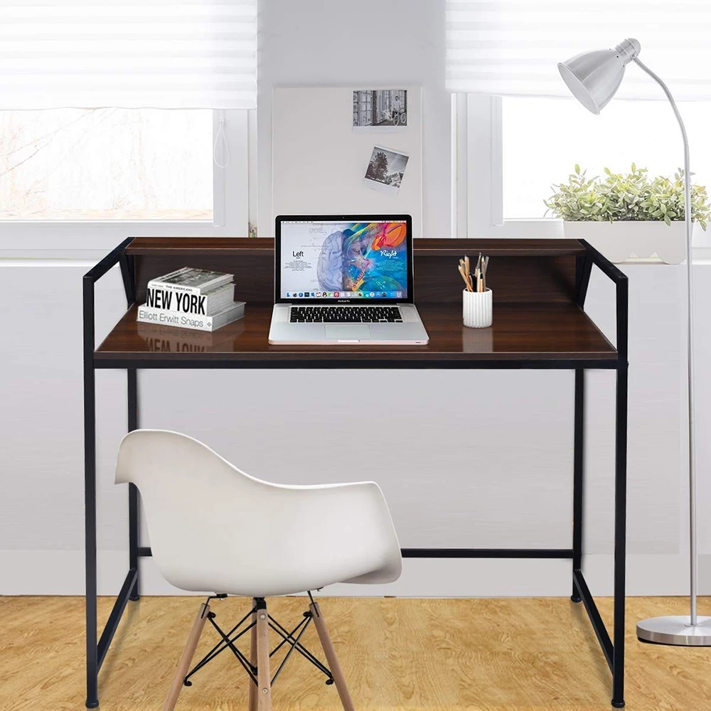 Industrial Style Office Desk Sitting Room PC Laptop Table with Bookcase