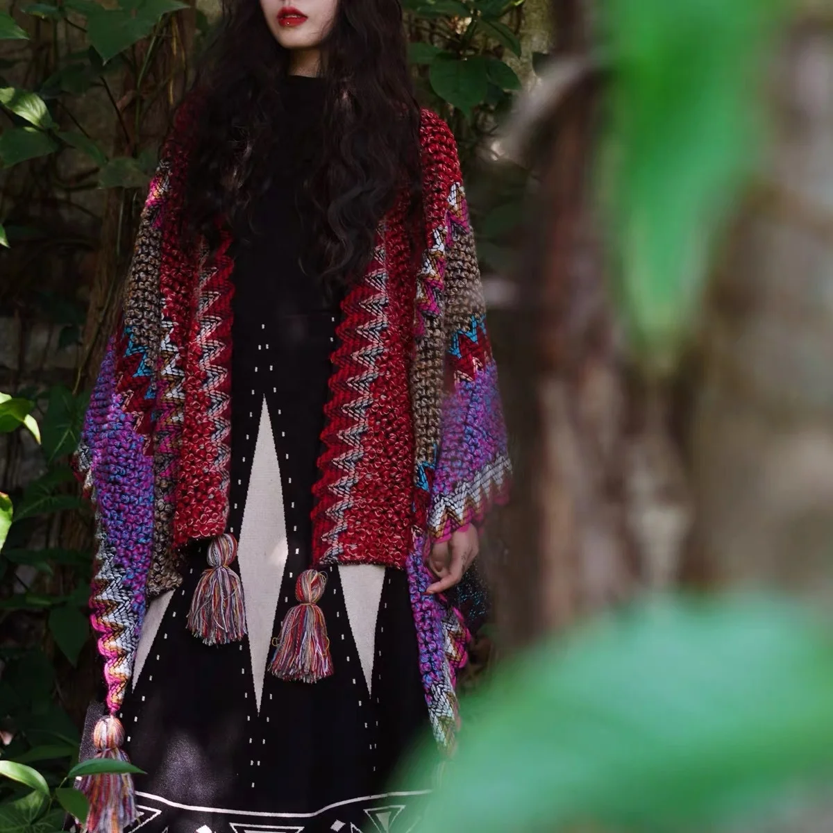 2022 Newest Winter Ethnic Wind Scarf High Quality Wool Cashmere Poncho Shawls Knitted Cover-up With Tassels Thick Cape Blanket