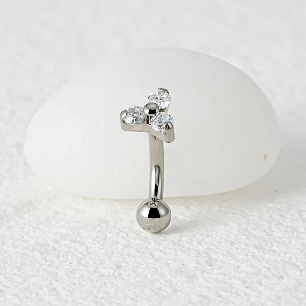 ASTM F136 Titanium 16G Triple CZ Flower Curved Barbell Rook Earring Eyebrow Cartilage Navel Ring Stud Piercing Jewelry