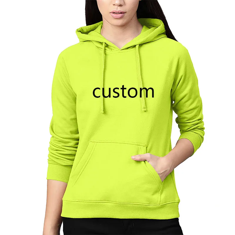 High quality wholesale sweatshirt custom make your own neon yellow women hoodie