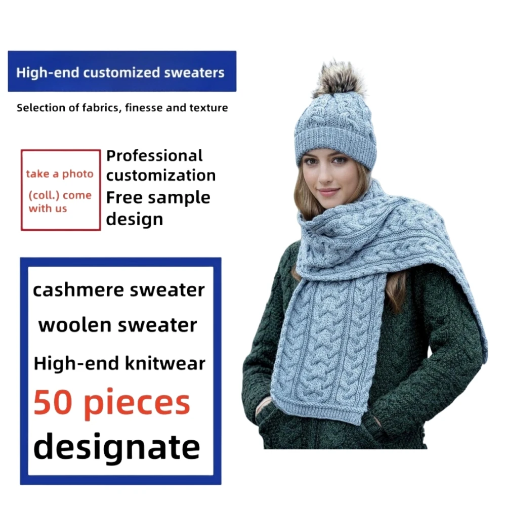 2024 New Fashion 100% Pure Wool Square Scarf Thickened Twisted Rough Stitch Style Knitted Scarf Genre