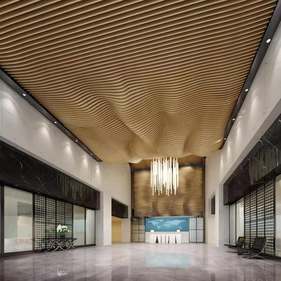 High-end Hotel Lobby Hall Facade Decoration Panels 3D Curved Wave Customized Aluminum Ceiling