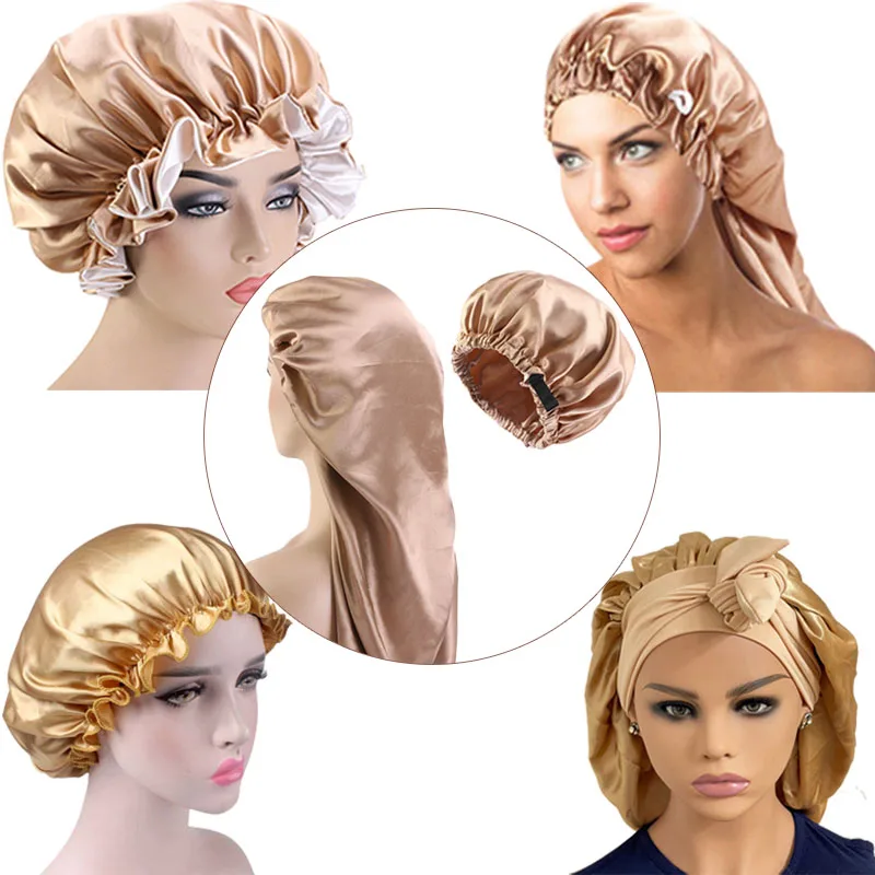 
2021 Designer Silk Custom Logo Luxury Long Braid Headbands Women HairSatin Wraps Bonnets 