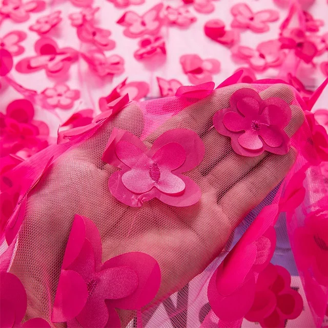 3D Floral Embroidery Tulle Fabric Recycled Polyester Tulle Wedding Dress Tulle Custom Fabric