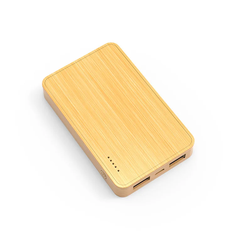 Wholesale print logo mobile charger fast charging waterproof slim bamboo 5000mah gift wooden wireless power bank set
