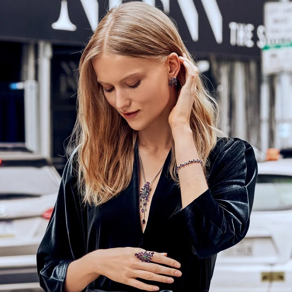 Abiding Luxury Design English Lock 925 Sterling Silver Natural Amethyst Gemstone Flower Earrings For Women Party