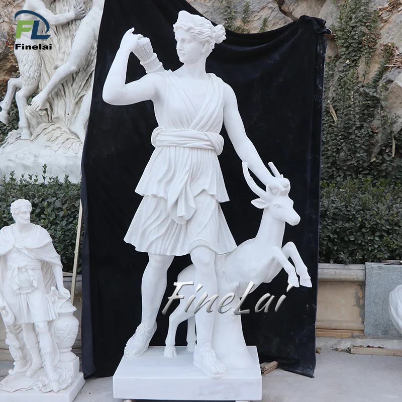 Finelai famous Antique garden life size white marble greek lady Artemis statues sculpture Marble Statue Of Artemis With Stag