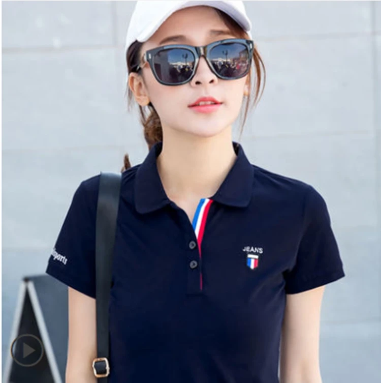 Летняя спортивная футболка с отложным воротником Женская хлопковая рубашка-поло большого размера из пике короткими рукавами Высококачественная Свободная для