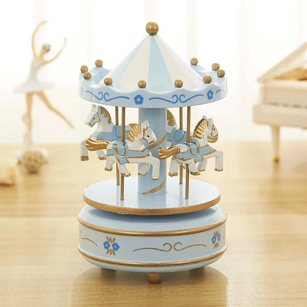 Music Box Carousel Color Horse Wind-Up Musical Merry-Go-Round for Christmas Birthday Presents Gifts