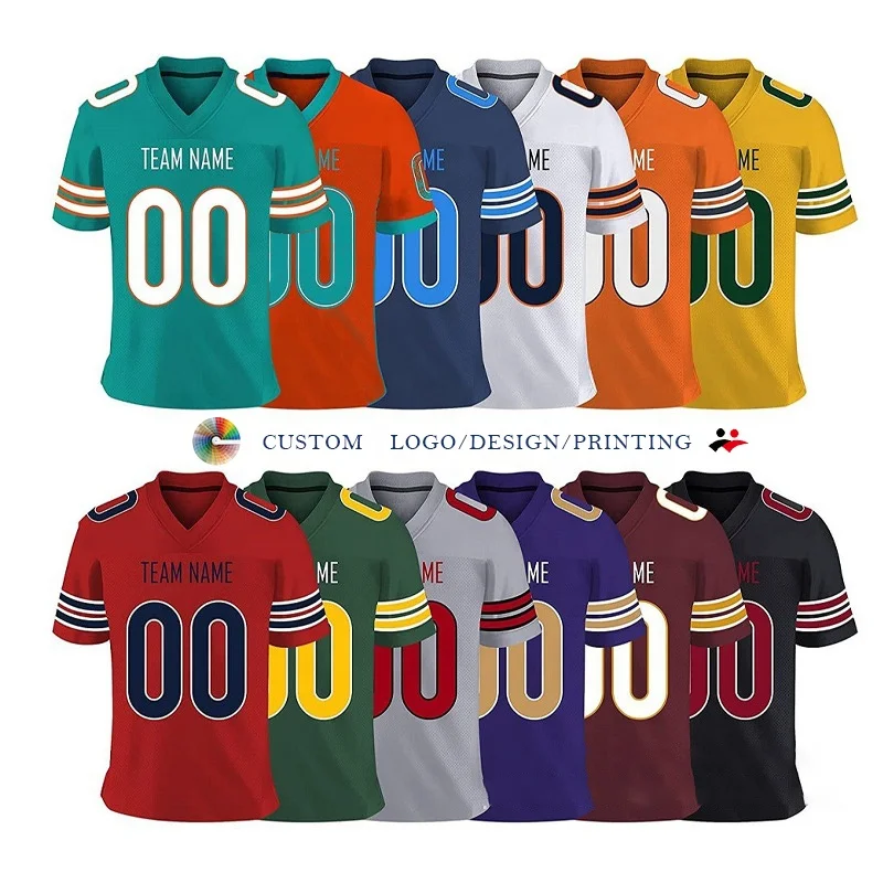 Wholesale Custom Stitched Football Uniforms Men Sublimated Patches Rugby Shirts Custom Embroidered American Football Wear