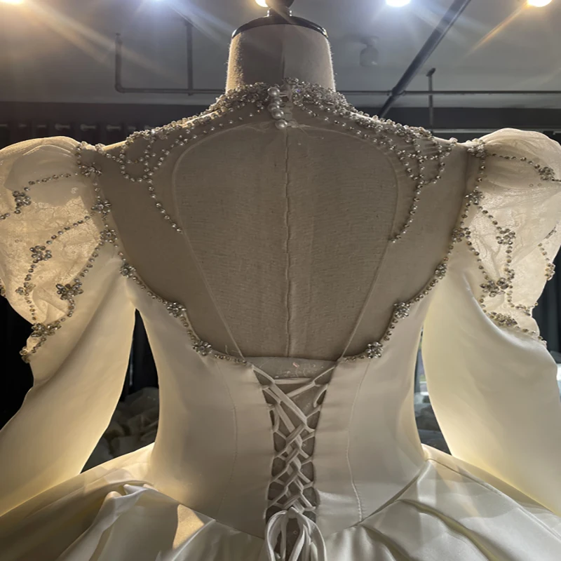 1815 2022 New Style Trailing Wedding Dress For Bride Long Sleeve Open Back Wedding Dress