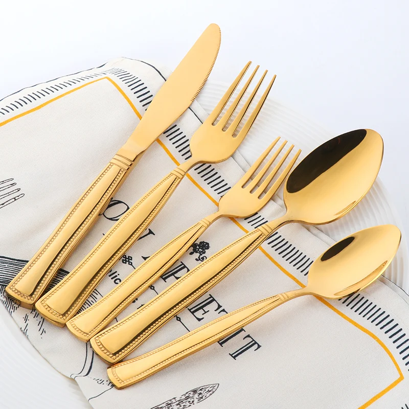 Fancy Cutlery Bead Pattern Design Reusable Tableware Set Eco 304 Stainless Steel western Luxury 5 Pieces Cutlery Set