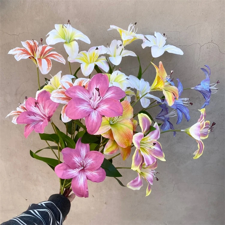 Cheap Lilies Artificial Flowers Natural Real Touch Lily Flower for Wedding Decor Lily 82cm 3 Branches for Party Hotel Decoration