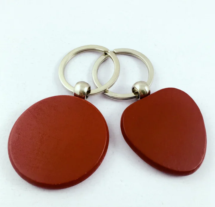 Imitated mahogany red wood keychains heart shaped round circle keychains,plain wooden keyring custom logo real esate promote