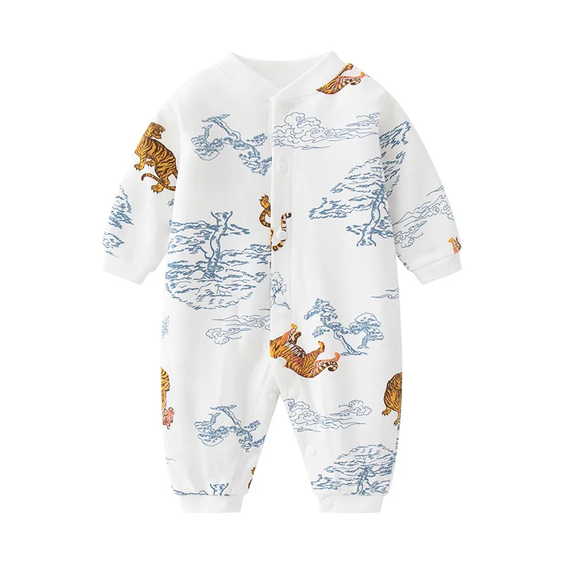2024 Spring Baby Clothes Newborn Breathable Cotton Jumpsuit Infant Girls Jacquard Romper Toddler Boy Cute Printing Clothing Set